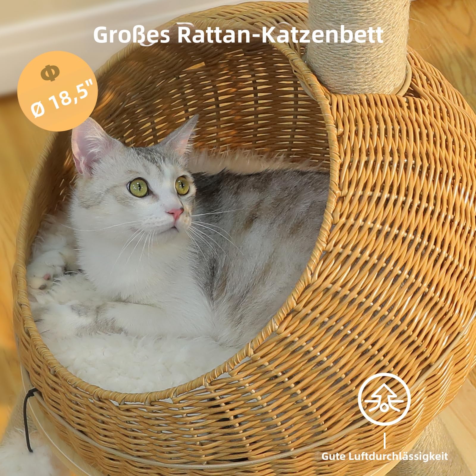 PETEPELA Kratzbaum Katzenbett in Dinosaurierform mit 5 Sisal-Kratzsäulen 115cm, 400 mm halboffenes Weidennest, komfortable Katzenhöhle