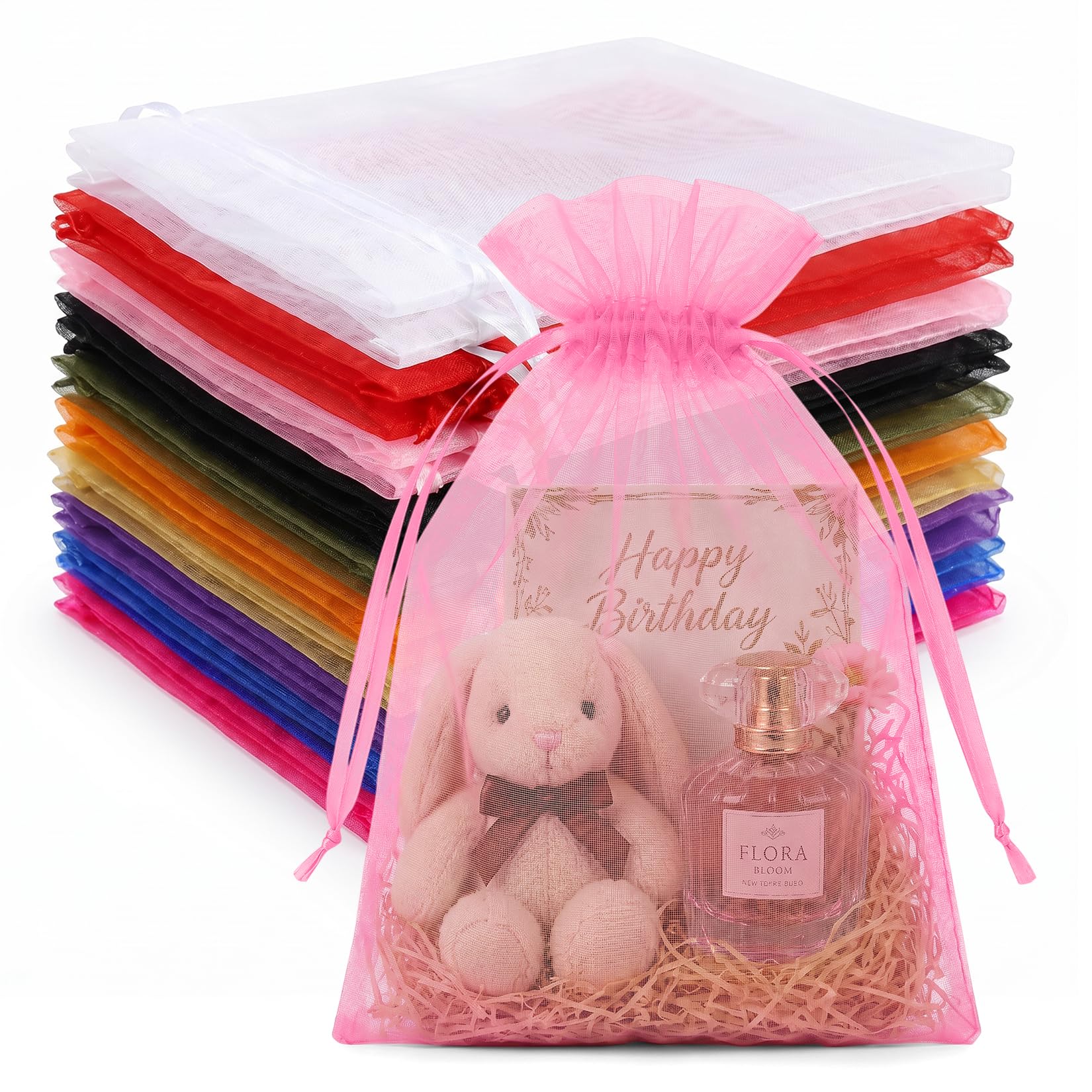 Crweety 50Pcs Large Organza Bags 8x12, Small Mesh Gift Bags Drawstring Bulk
