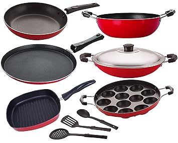 Nirlon Non Stick Aluminium Kitchenware Cooking Utensil Combo Gift Set-9 Pcs [FT13_KD10_AP12_AC_GP22.5_TP24_3SPN]