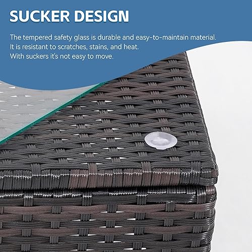 Miniatura 6 de Juego de muebles de patio, juego de 4 piezas para conversación de jardín, mesa y sillas de mimbre para exteriores, juego de patio negro, sofá