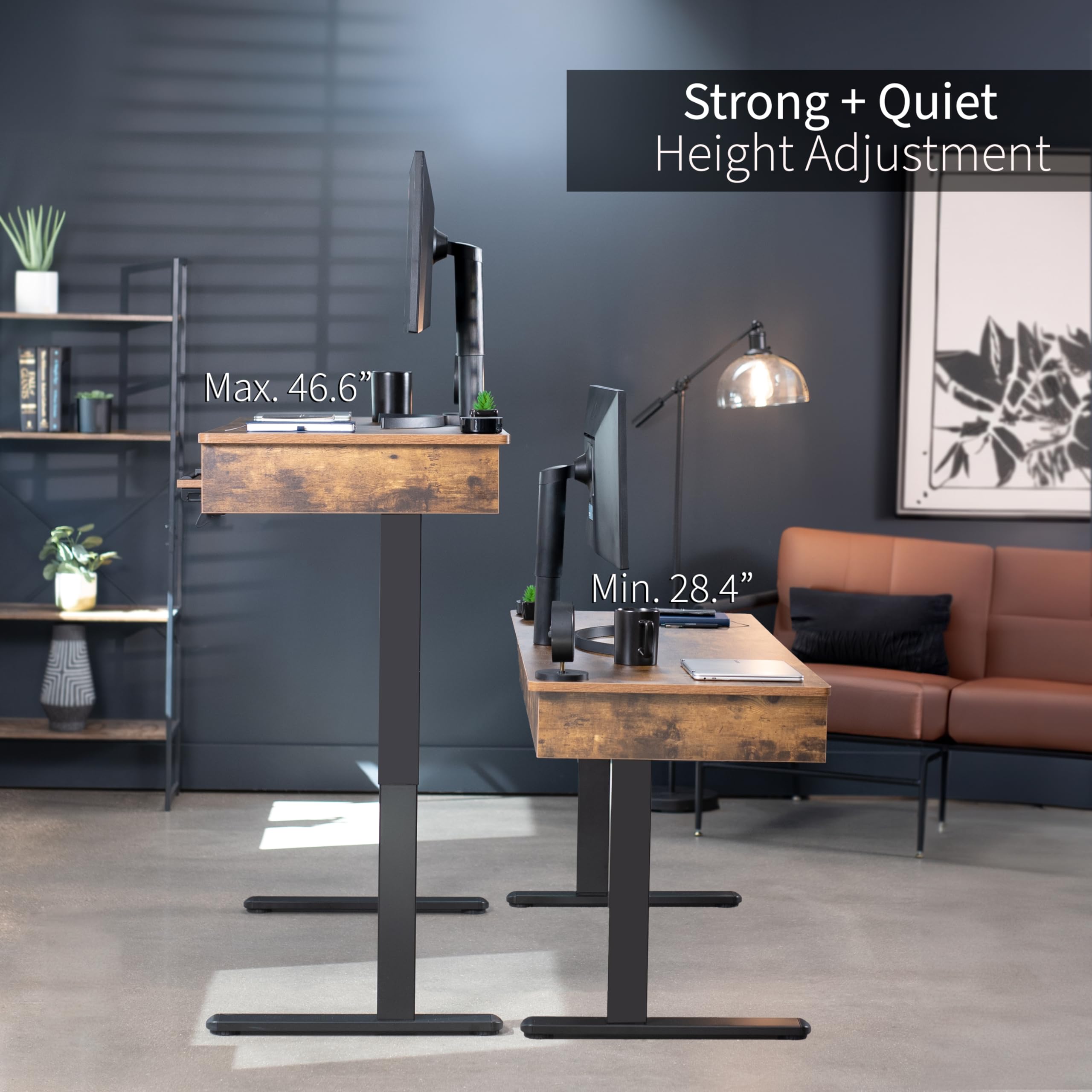 VIVO Electric Height Adjustable 55 x 24 inch Memory Stand Up Desk with Rear-Set Legs Rustic Vintage Brown — view 5