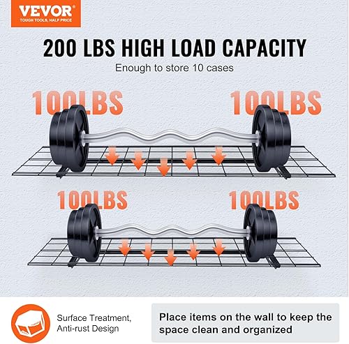 Miniatura 4 de VEVOR Estantería de garaje montada en la pared, estantes resistentes de 1 x 4 pies, estante de almacenamiento flotante de capacidad de carga de 400