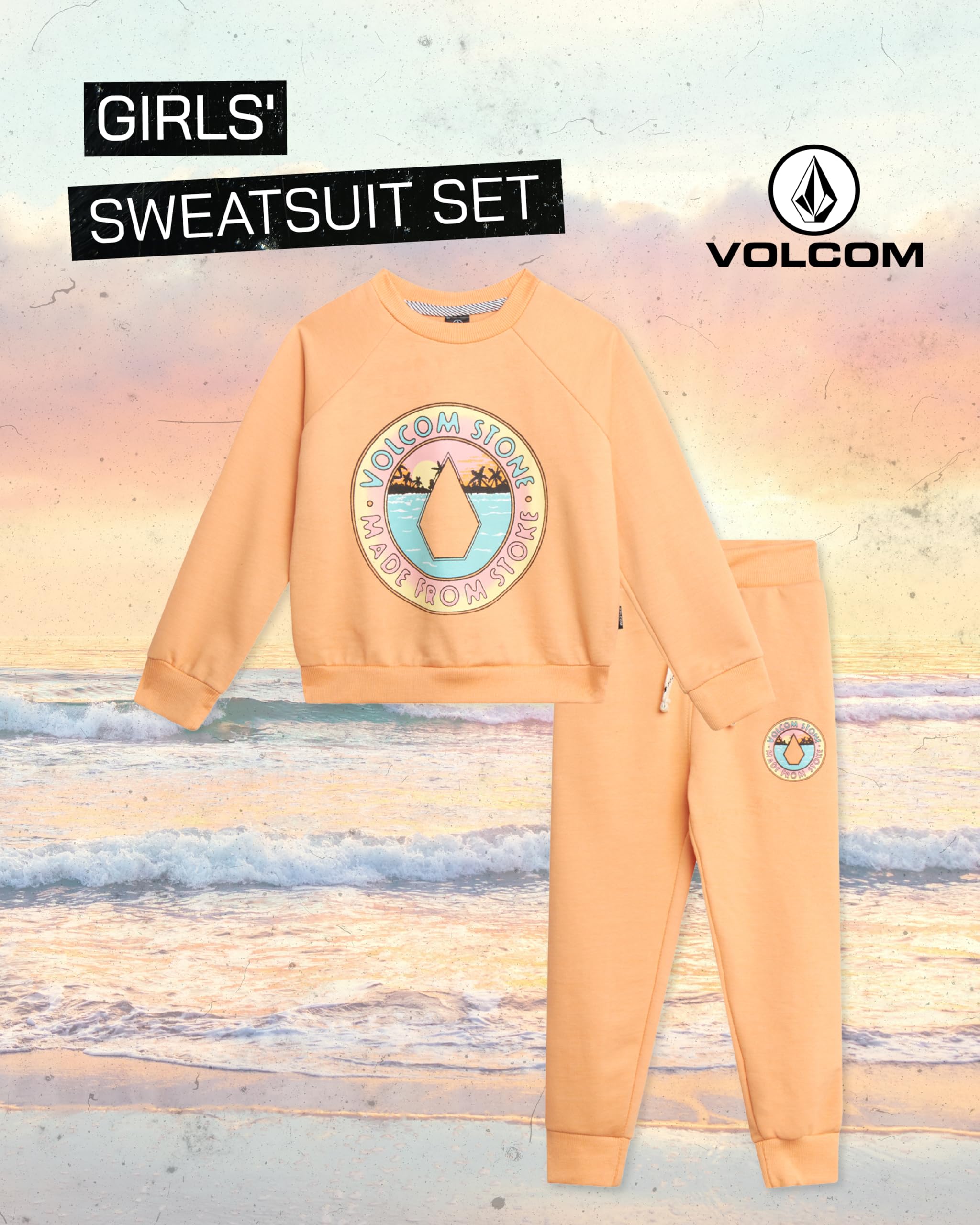 Volcom Set tuta da bambina – 2 pezzi felpa girocollo in spugna francese e pantaloni da jogging per ragazze (2T-6X)