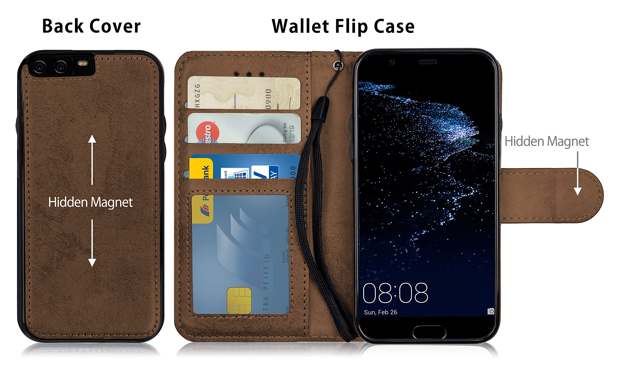 MyGadget Flip Case for Huawei P30 - [ Removable Magnetic Cover ] - PU Leather Phone Case - [ Cover with Card Slot ] Protective Shell in Dark Blue