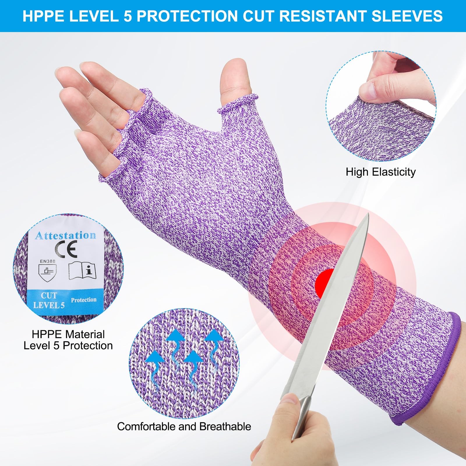 PATIKIL 12 Inch Cut Resistant Sleeves with Finger Grips - Image 3