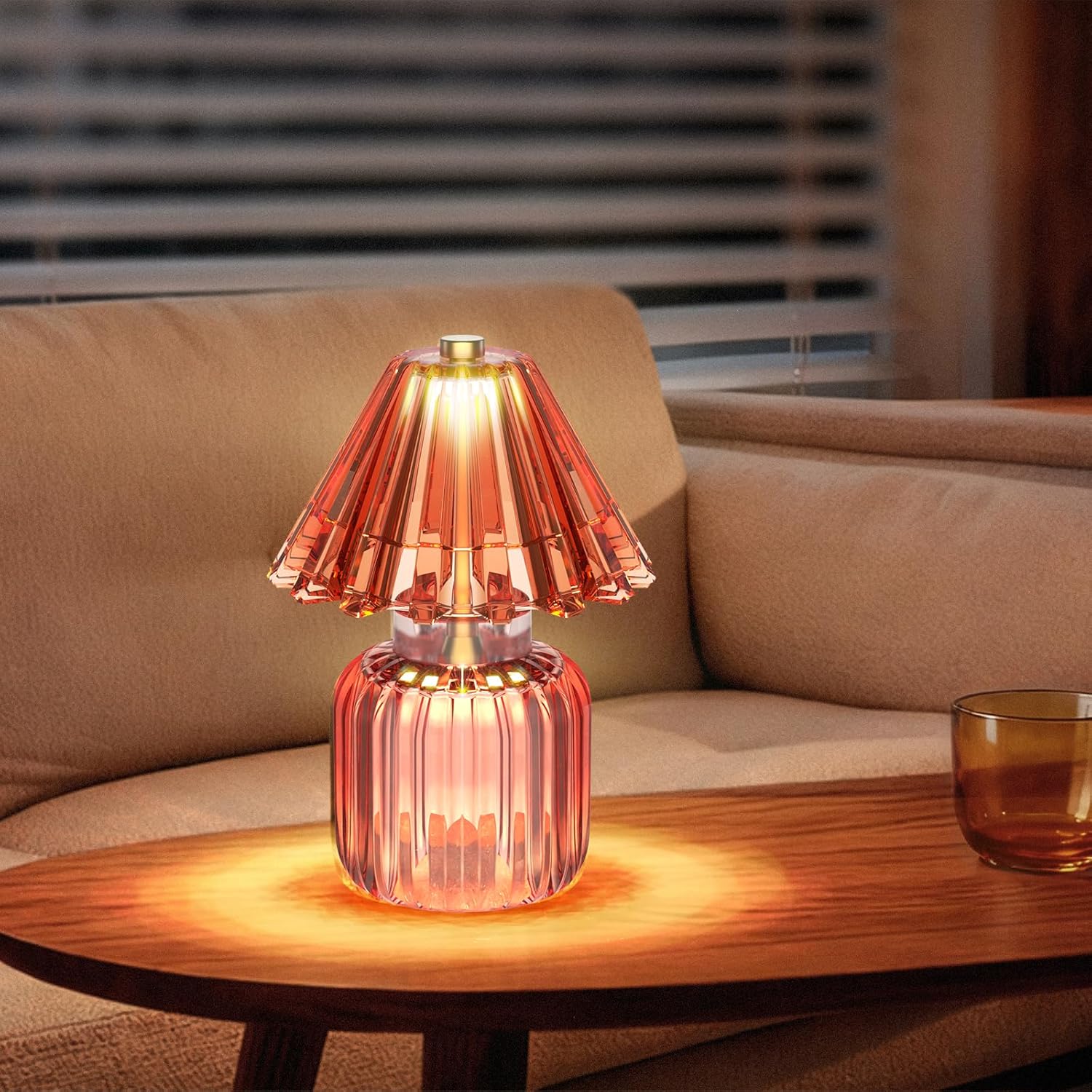 Small Battery Operated Lamp with Timer, Tiny Cordless Glass Table Lamp for Home Decor, Kitchen, Bathroom, Birthday Gift for Women, Jelly Red