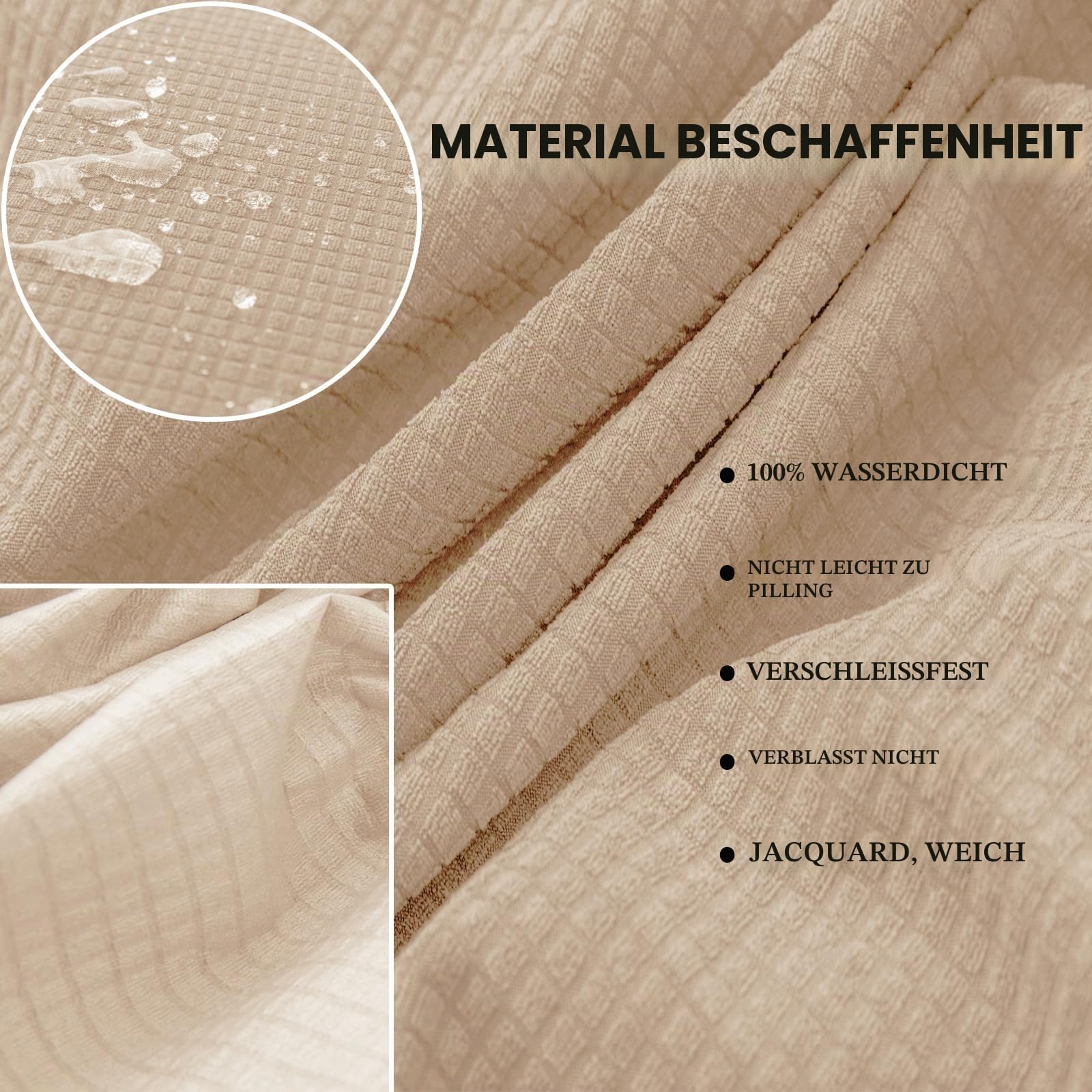 SYLC Wasserdicht Bezüge Für Wohnwagenpolster, Ersatzbezug Für Wohnwagen Polster rutschfest Mit Gummiband Und Schnürung Sofa Sitzkissenbezug (Beige,W 100-130 cm, D 30-50 cm)
