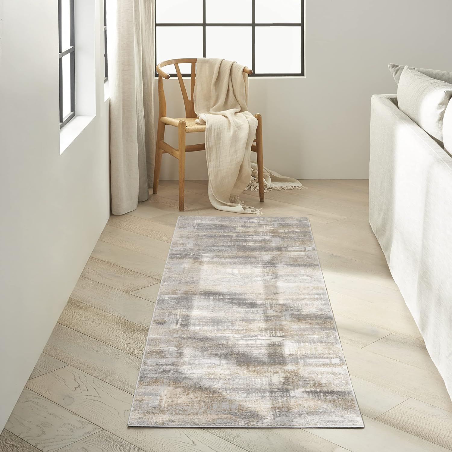 Calvin Klein Rush Abstract Grey/Beige 2'3" x 7'3" Area Rug