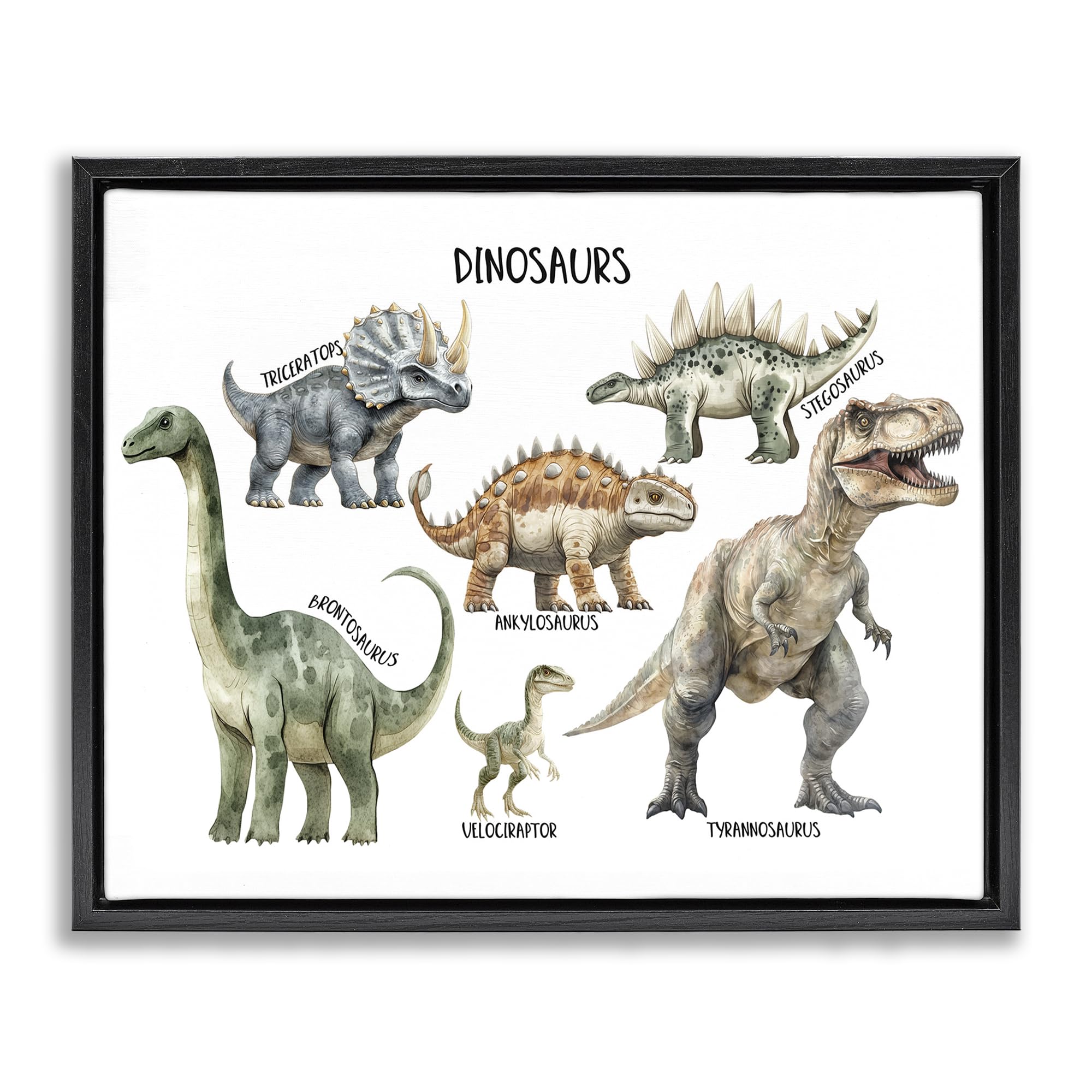 Stupell Industries Jet Black (Matte) 'Meet The Dinosaurs'| Floating Frame Canvas Art