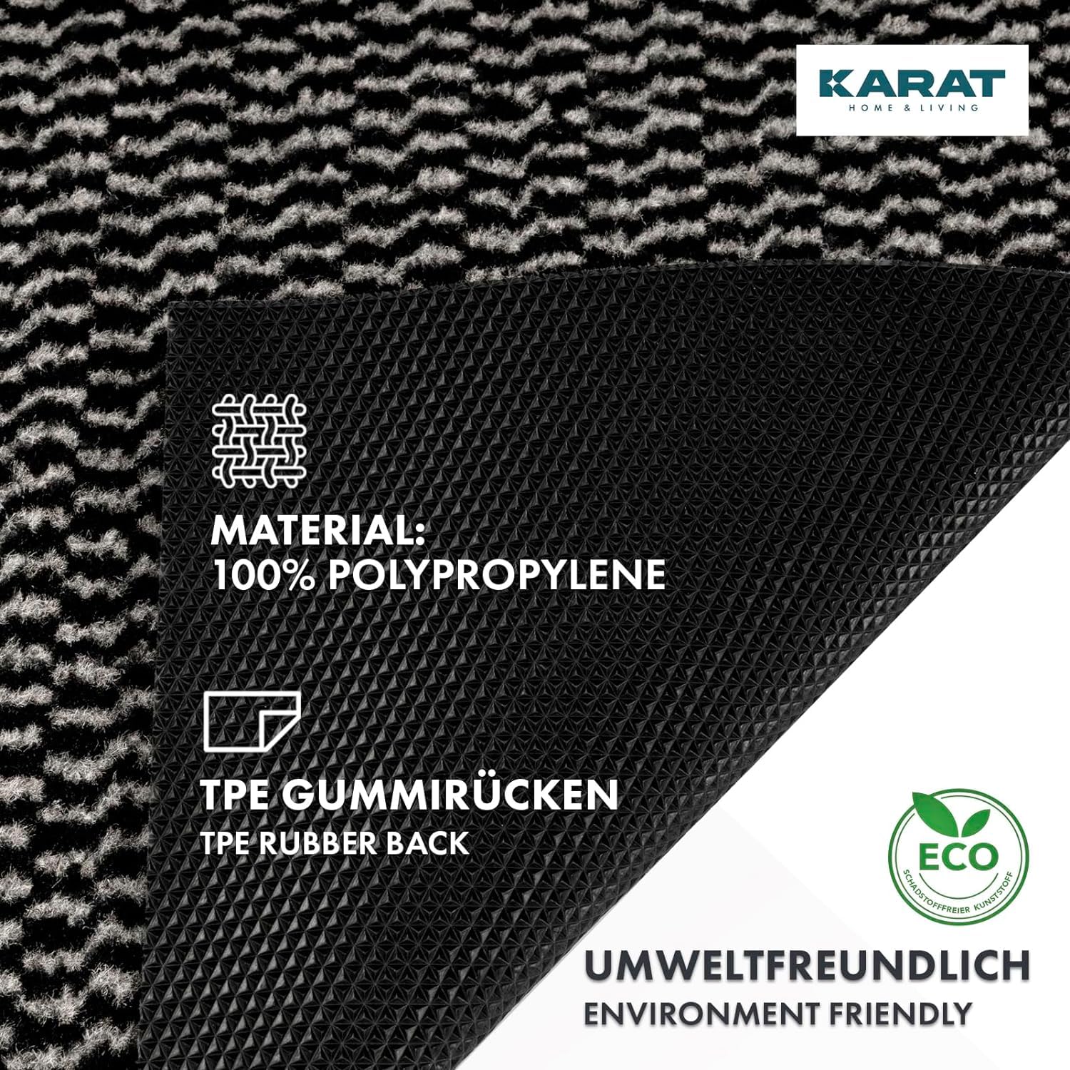 KARAT Tapis Anti-salissures Melange - Tapis de Porte pour l'intérieur et l'extérieur - Facile d'entretien - Antidérapant (Noir-Blanc, 200 x 150 cm)