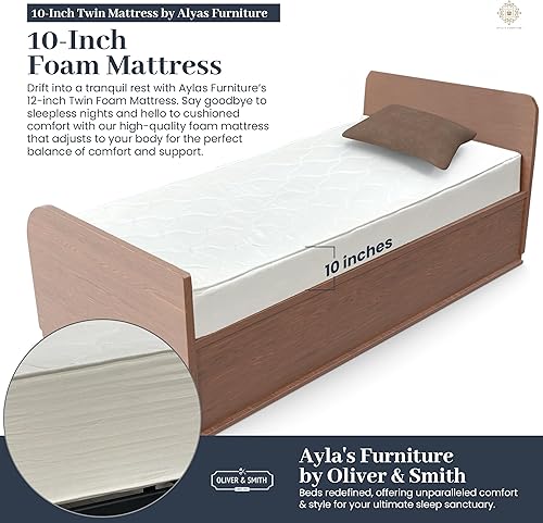 Miniatura 2 de Colchón de espuma individual de 10 pulgadas, capa de soporte reflejo de alta densidad y espuma viscoelástica elástica con funda de poliéster de