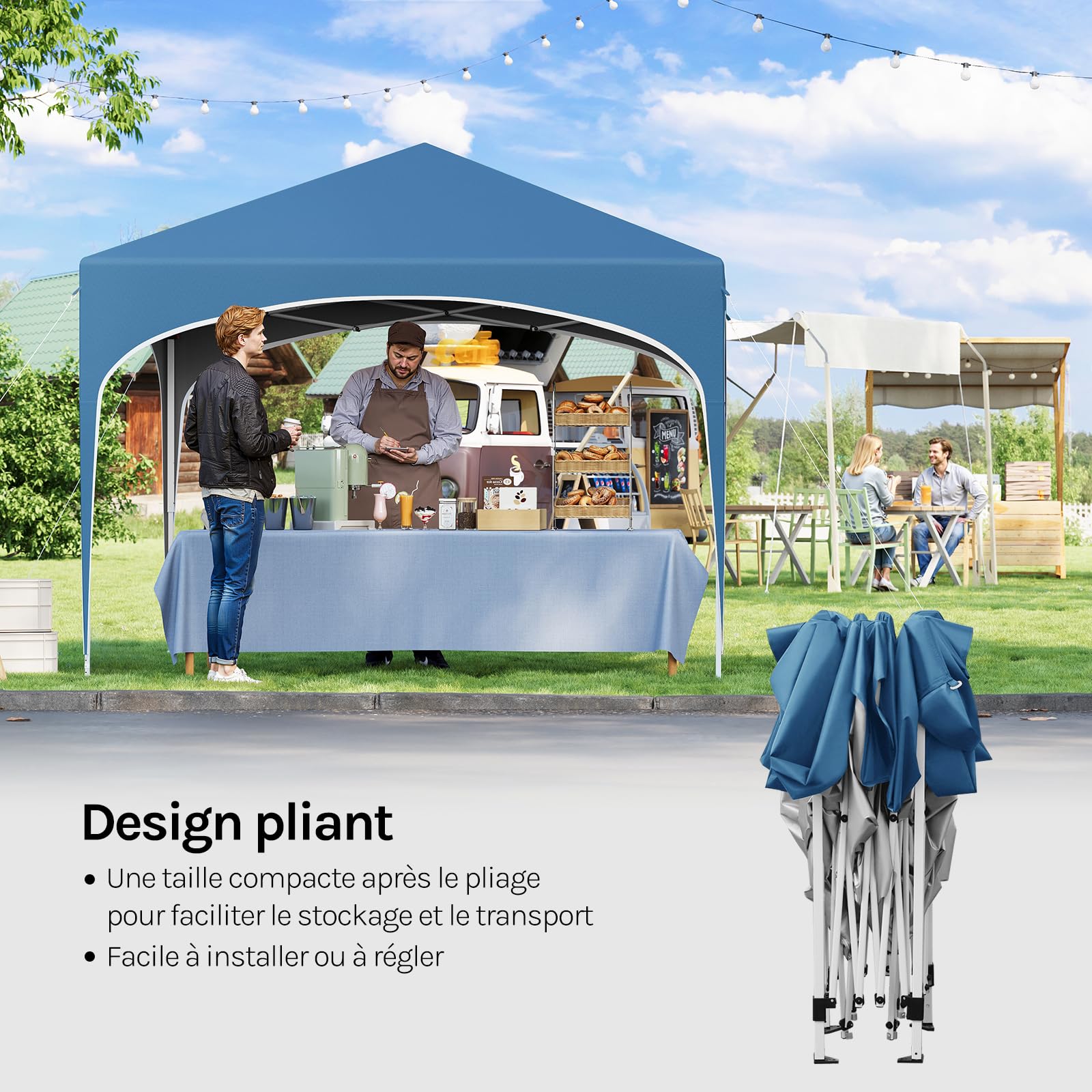 WOLTU Tonnelle de Jardin Pliable 3x3m Pop up avec Toit en Demi-Cercle Bleu