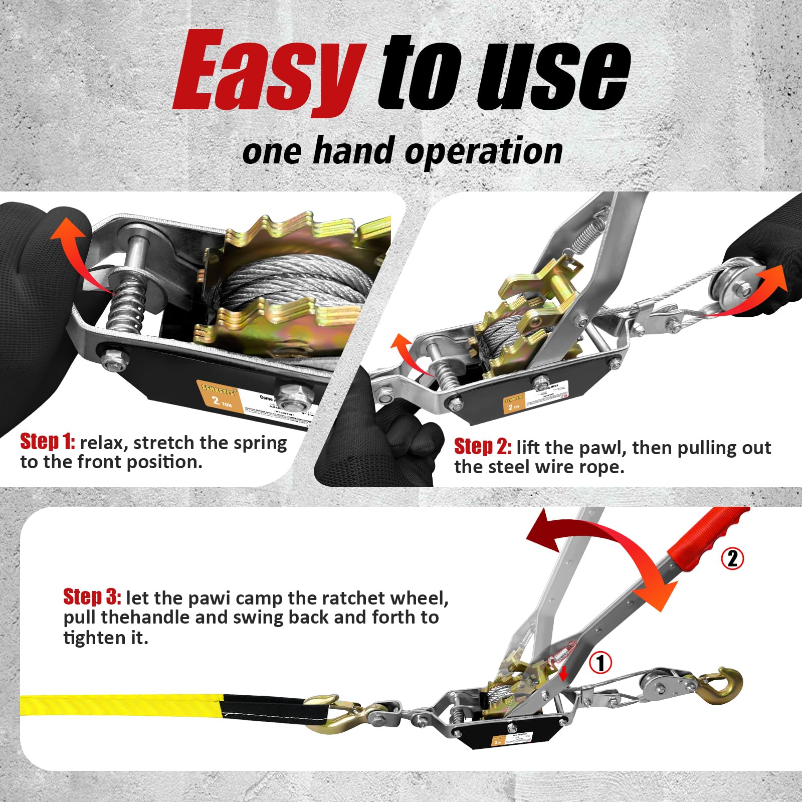 SENKEYFE Come Along Winch - 7FT 2T Heavy Duty Puller -5