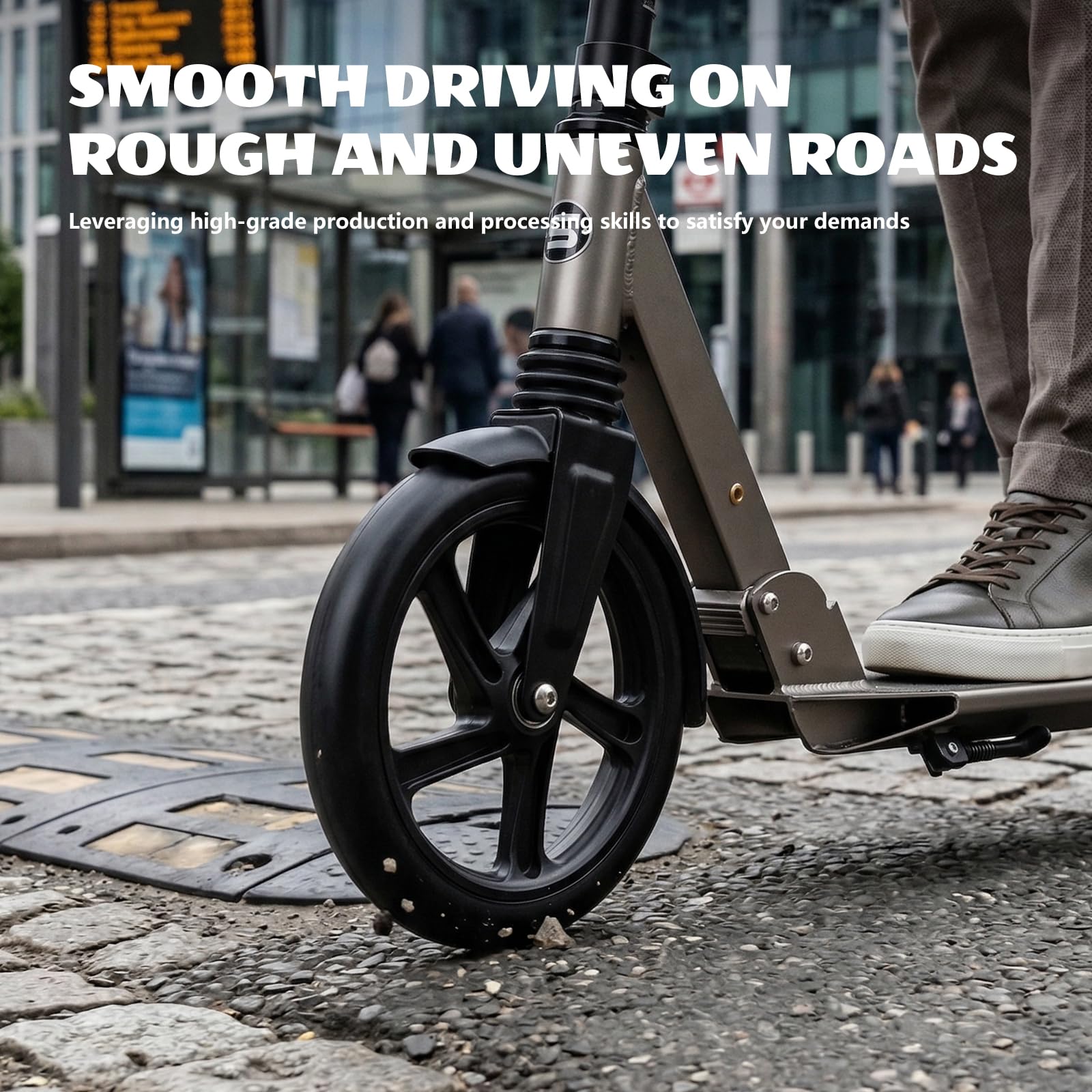 Ruote Scooter 200mm, 2 Pezzi Ruote di Ricambio per Scooter con Cuscinetti ABEC-7, Ruote City Scooter Antiscivolo per la Maggior Parte dei Monopattini (200 x 40mm Nero)