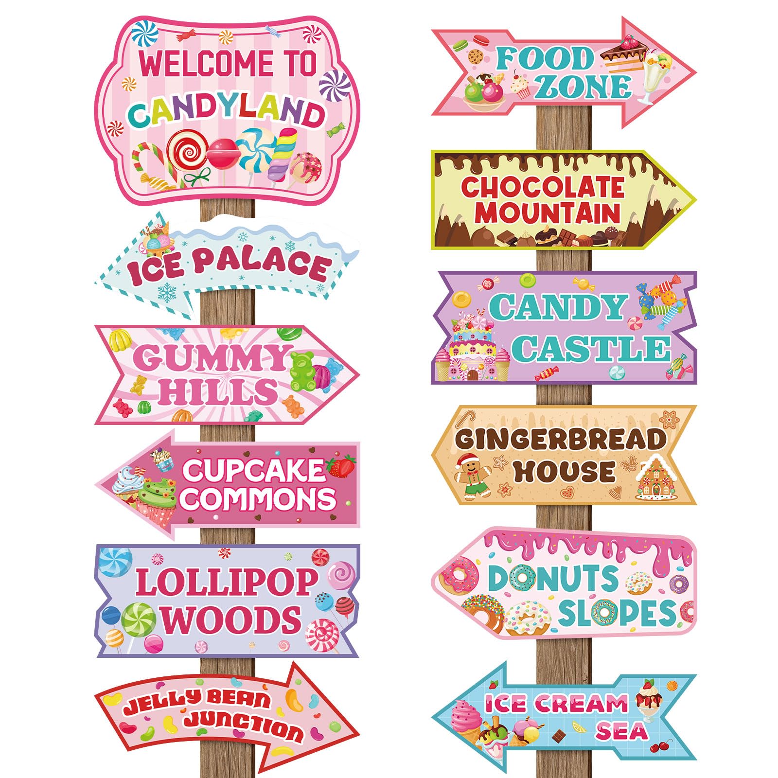 24 Pieces Candyland Decorations Welcome to Candyland Signs Party Directional Sign for Girls Kids Candy Land Themed Party Decorations Home Winter Holiday Halloween Christmas Supplies