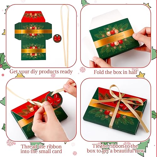 Miniatura 3 de Yeaqee 60 juegos de cajas de regalo de papel de aluminio de Navidad con lazo de 4.5 x 3.25 x 0.4 pulgadas, sobres de dinero para dinero en efectivo,