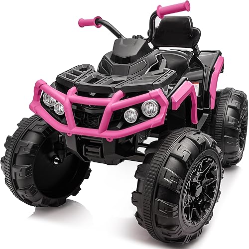 24V Kids ATV 4 Wheeler, Electric ATV Four Wheeler for Big Kids w/Bluetooth, 2x200W Motors - Pink