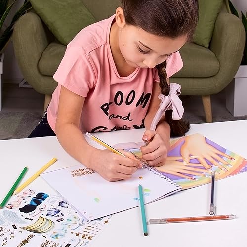 Miniatura 4 de BSCOOL - Libro de dibujo, colorear y actividades  Estudio de diseño de uñas  con pegatinas y guías  Cuaderno de bocetos de diseño de moda para niños