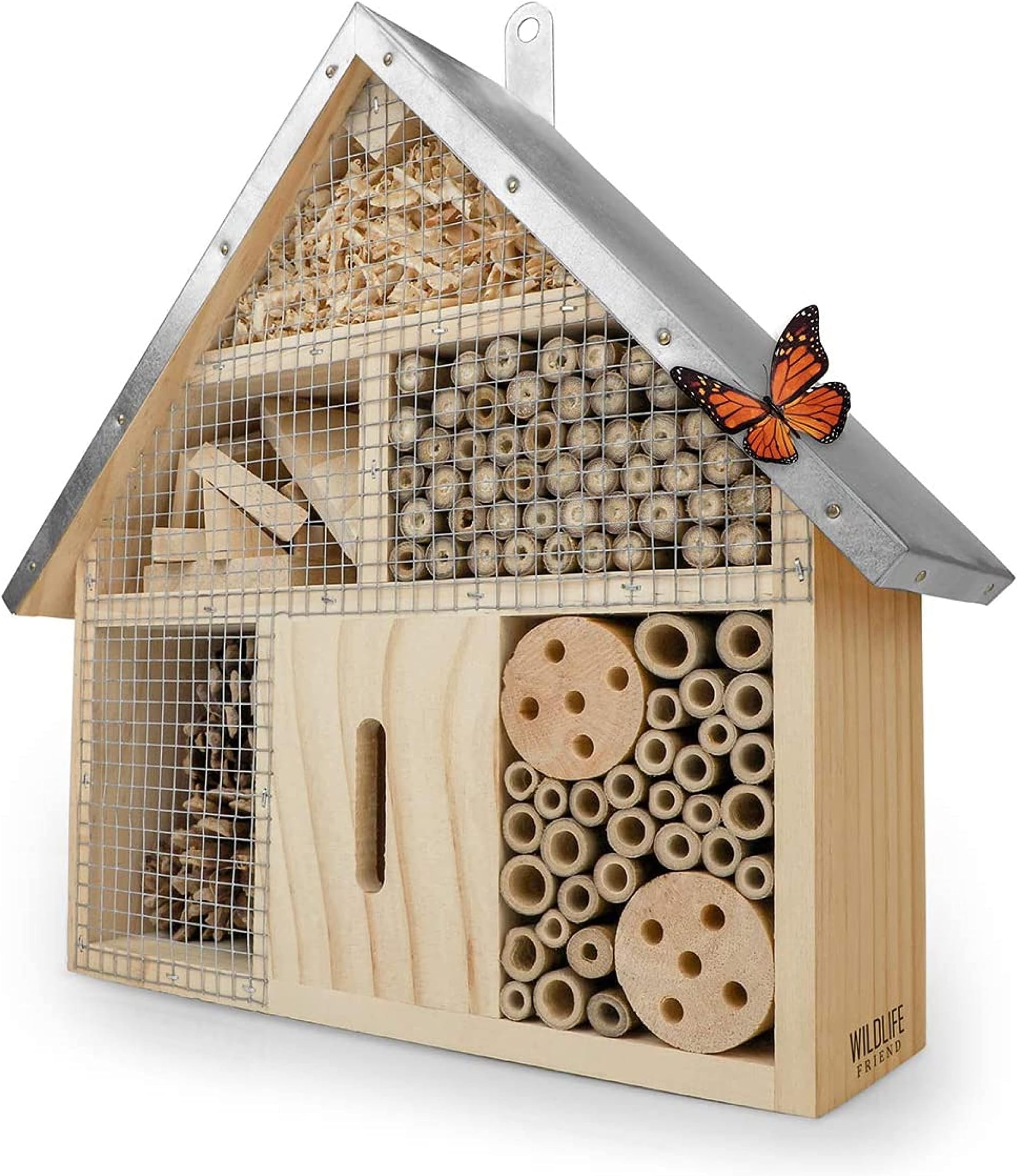 WILDLIFE FRIEND I Insect hotel XXL with metal roof - Untreated wood, Insect house for bees, ladybirds & butterflies I Bee hotel & Nesting aid