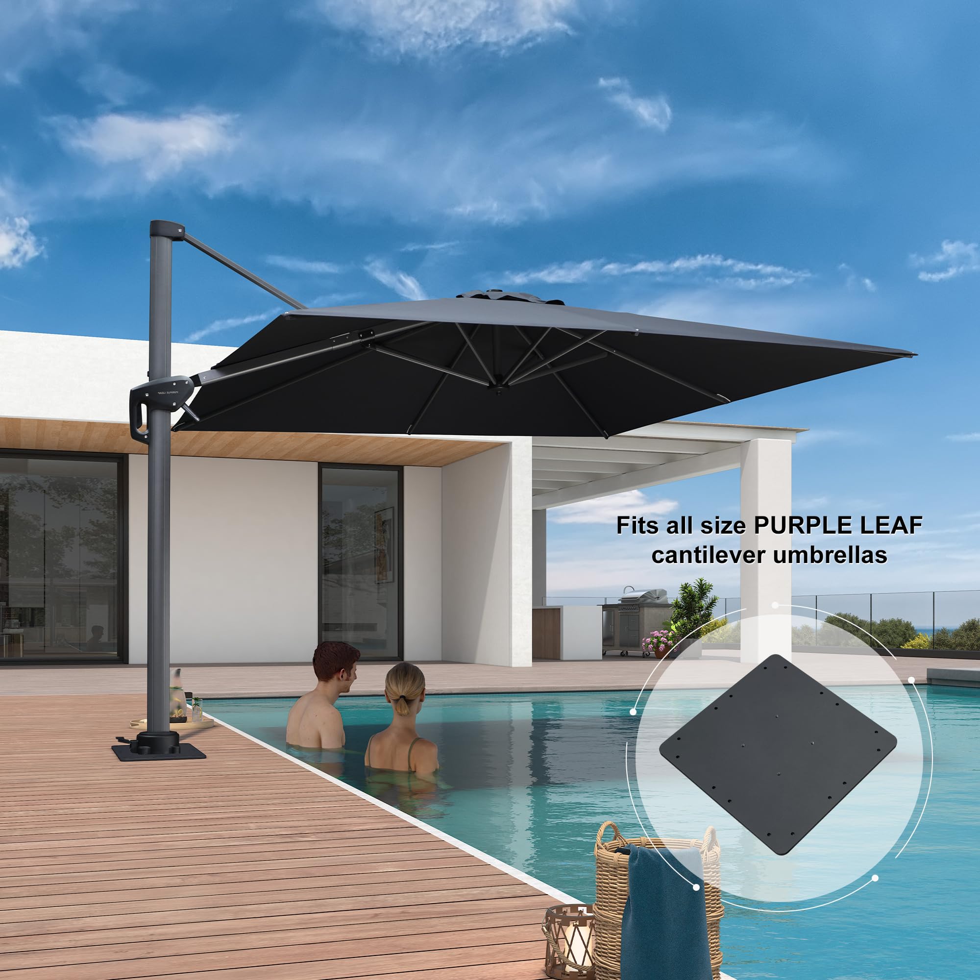 PURPLE LEAF Steel Plate Patio Umbrella Base TB4013 Square 29.7Lbs Universal Space-Saving Weighted Outdoor Umbrella Base 15.75