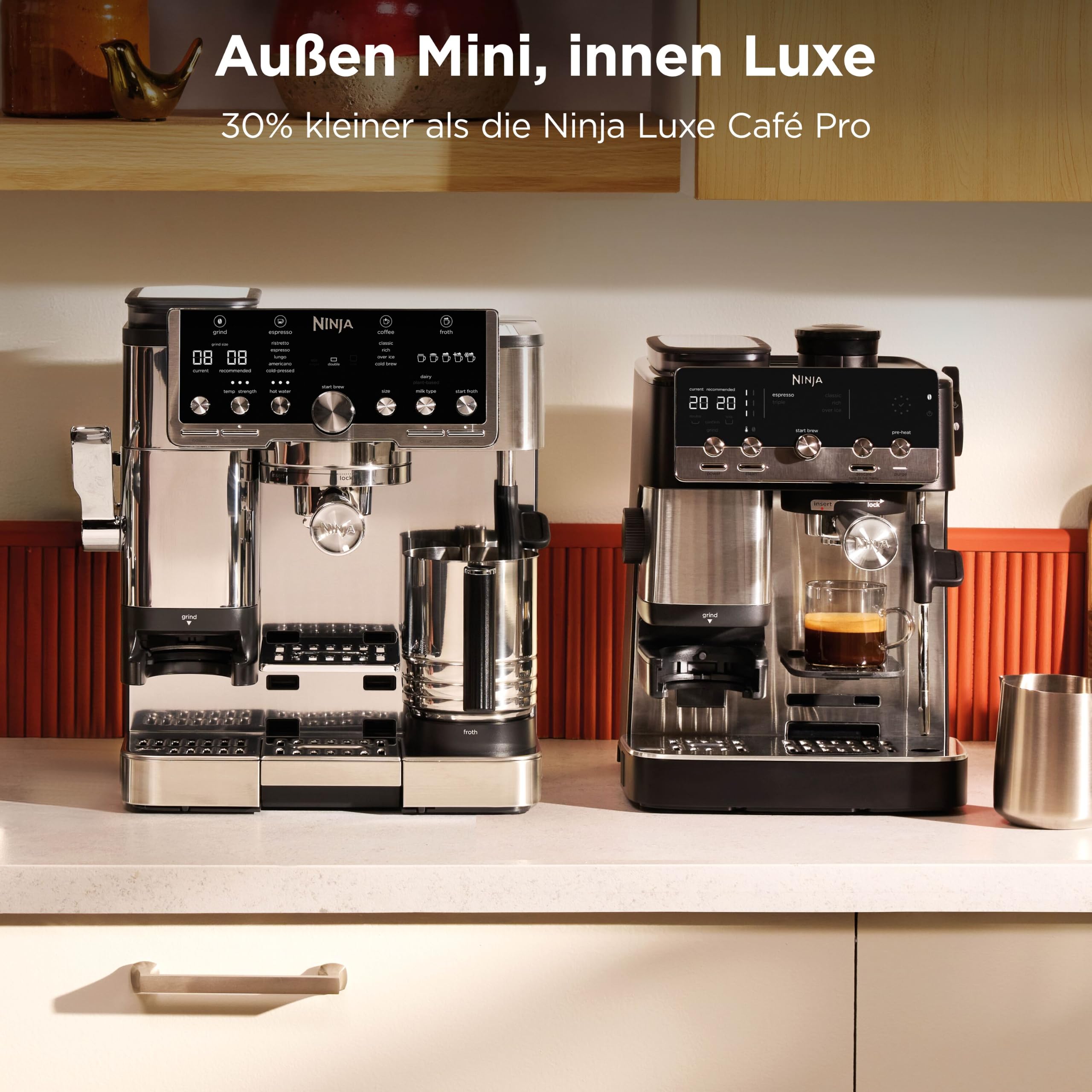 Ninja Luxe Café Mini 2-in-1-Espresso- und Filterkaffeemaschine mit integriertem Mahlwerk und manuellem Milchaufschäumer ES301EU