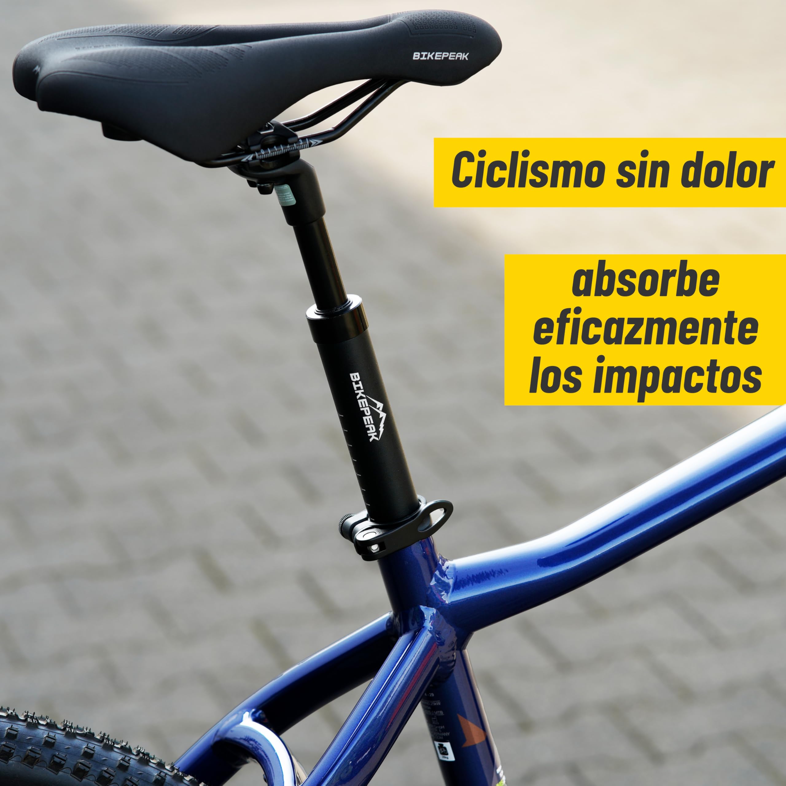 Tija de Sillín Amortiguada Ø 30,9 mm - Amortiguador suspensión de Sillín para Aliviar la Columna Vertebral - Incluye 4 Resortes para Tija de Sillín, Adecuada para Pesos de 65 kg a 120 kg