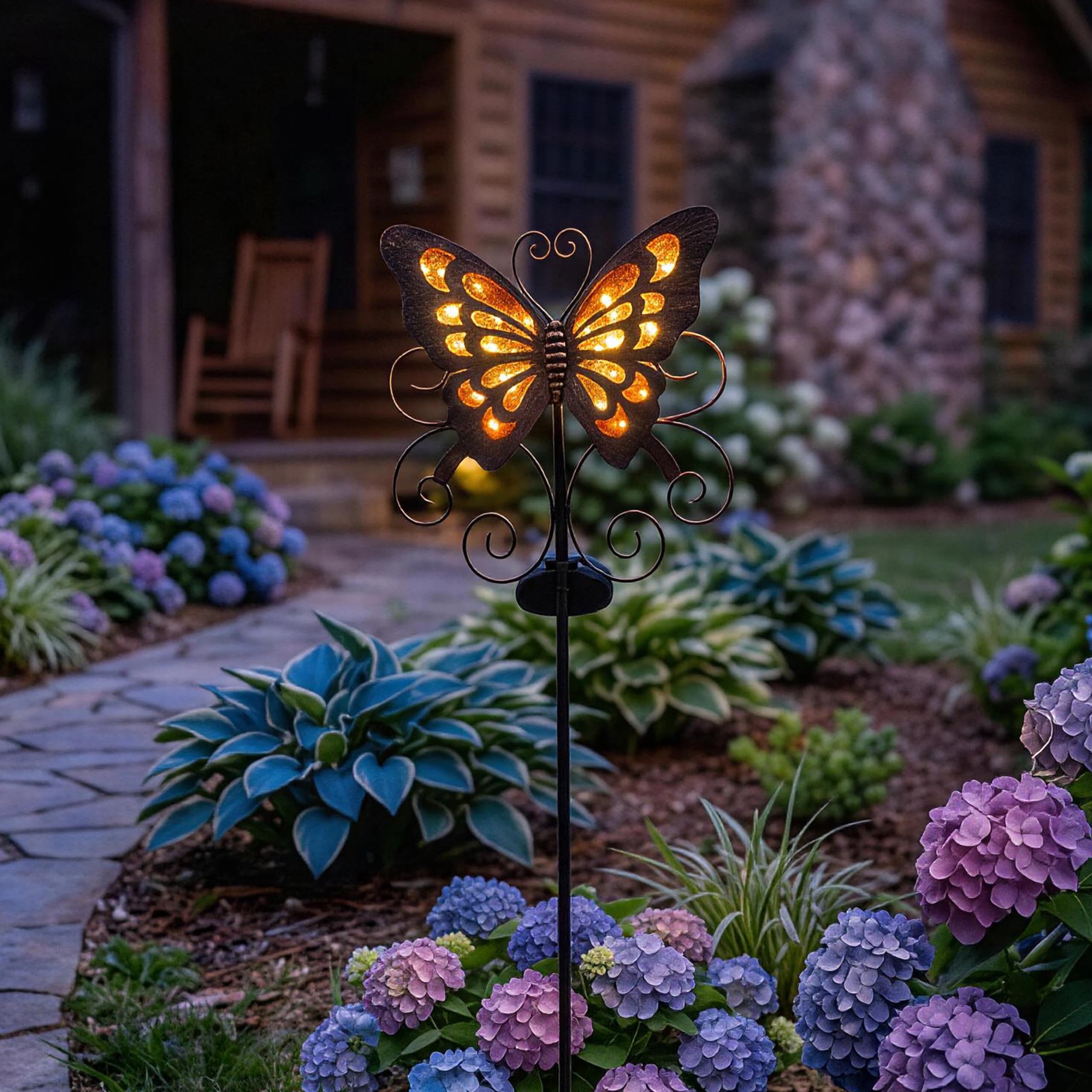 Photo 1 of Lune cle Butterfly Solar Lights for Outside, 36 inches Waterproof Metal Solar Pathway Lights, Large Solar Butterfly Lights Outdoor Garden Decor, Warm Amber LED Stake Lights Outdoor Yard