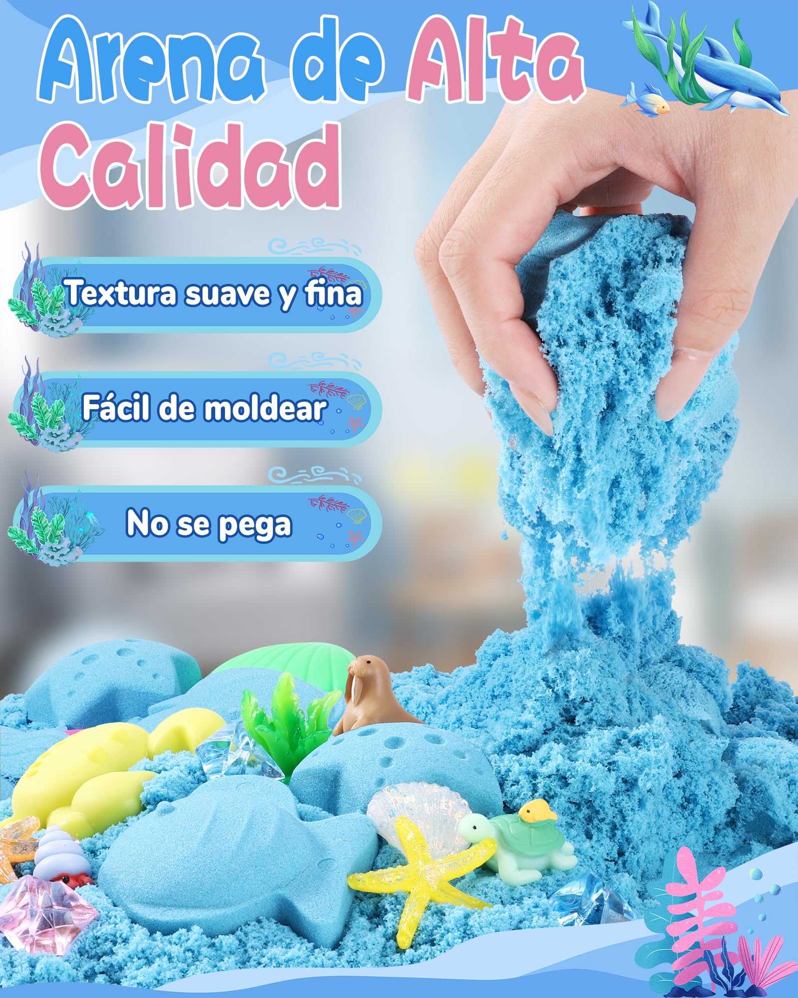cycletour Arena Magica Set Ocean Series, Arena Mágica Set Incluye 1 kg de Magic Sand Azul, un Arenero y 47 Juguetes de Arena, Arena Magica Niños 3 Años a Partir de