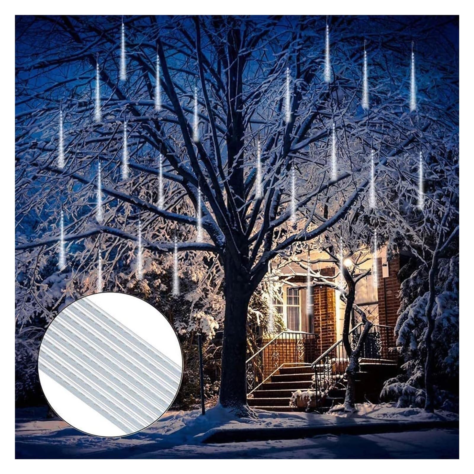 Luces de cadena Meteor Shower Lights， 50 cm, 10 tubos, 480 LED, luces decorativas de lluvia de carámbanos, carámbanos, gotas de lluvia for fiestas, bodas, jardines, Navidad(White,50cm 10 Tubes 480 LED