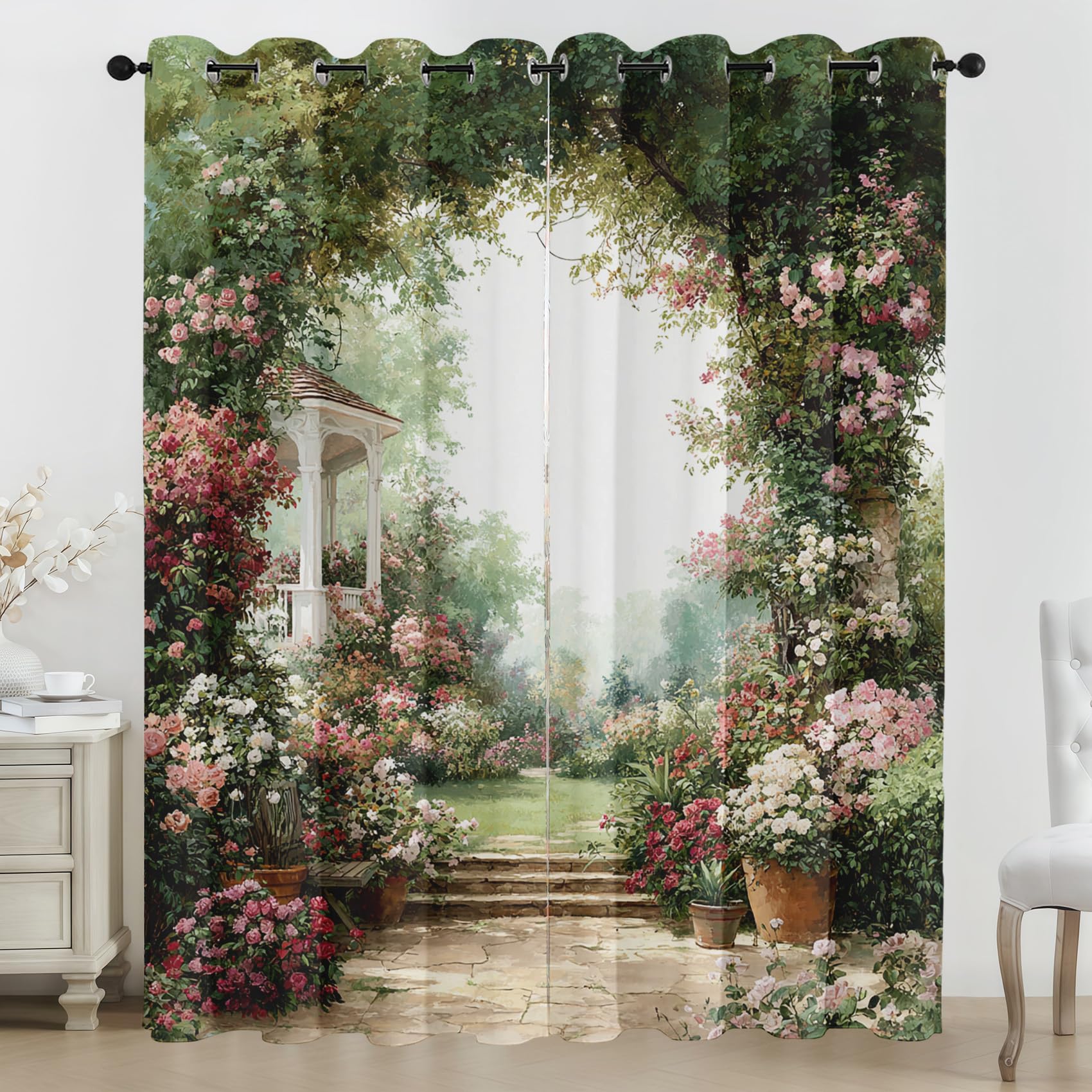 Générique Lot de 2 Rideau Occultant Fleur Jardin, Impression Rustique Romantique Rideaux de Fenêtre Thermique Isolants Anti Bruit a Oeillets Rideaux Chambre Salon 117x137 cm Z83j