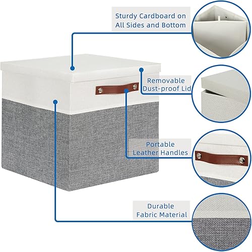 Miniatura 3 de Temary Contenedores de almacenamiento en forma de cubo con tapas para organizar la ropa, paquete de 2 cajas de almacenamiento plegables con asas,