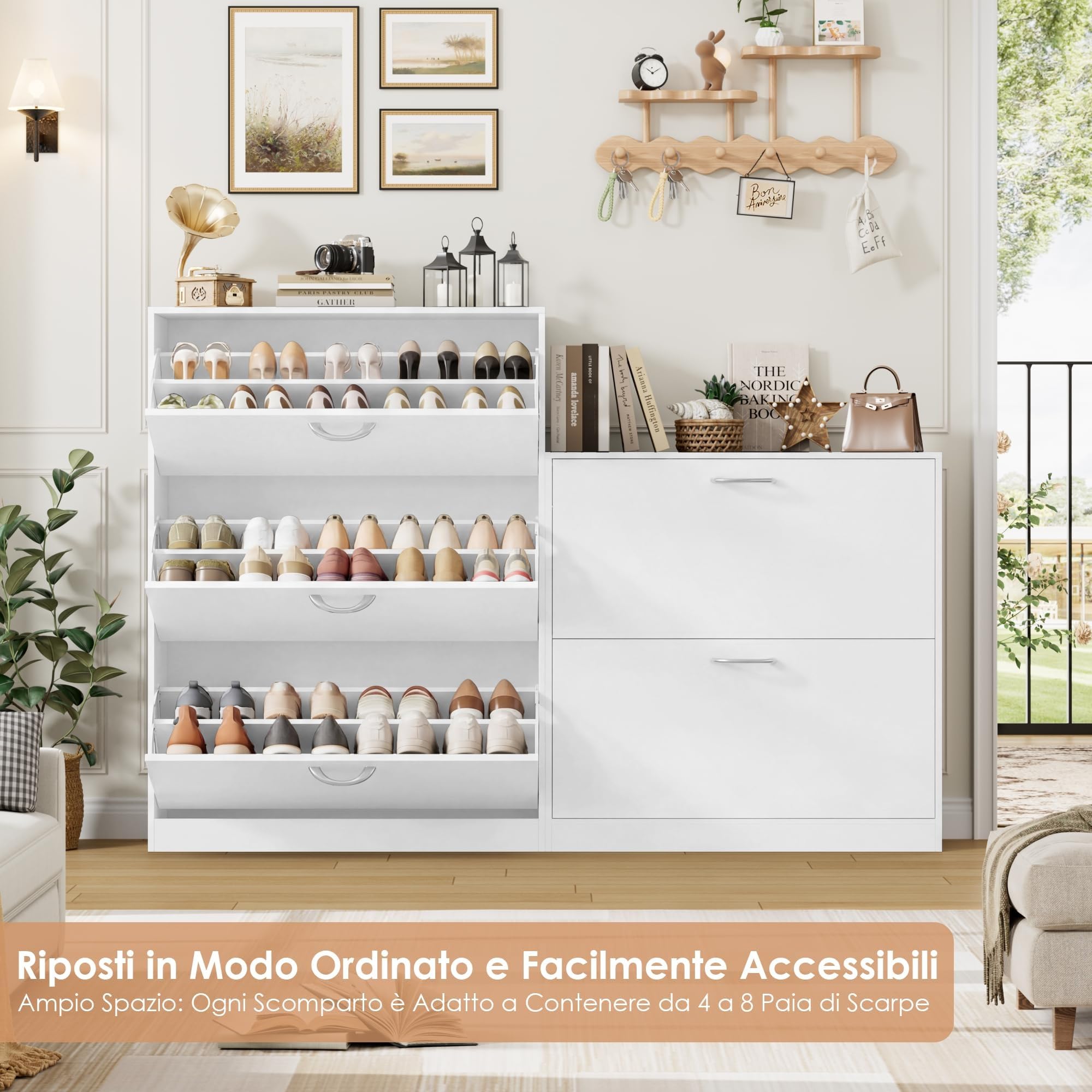 FirFurd Scarpiera Salvaspazio Slim con 3 Ante Porta Scarpe a Ribalta,Armadio per Scarpe Bianca a Divisore Regolabile e Rimovibile,Scarpiera Salvaspazio per Ingresso,Corridoio,Soggiorno,80x23.5x110cm