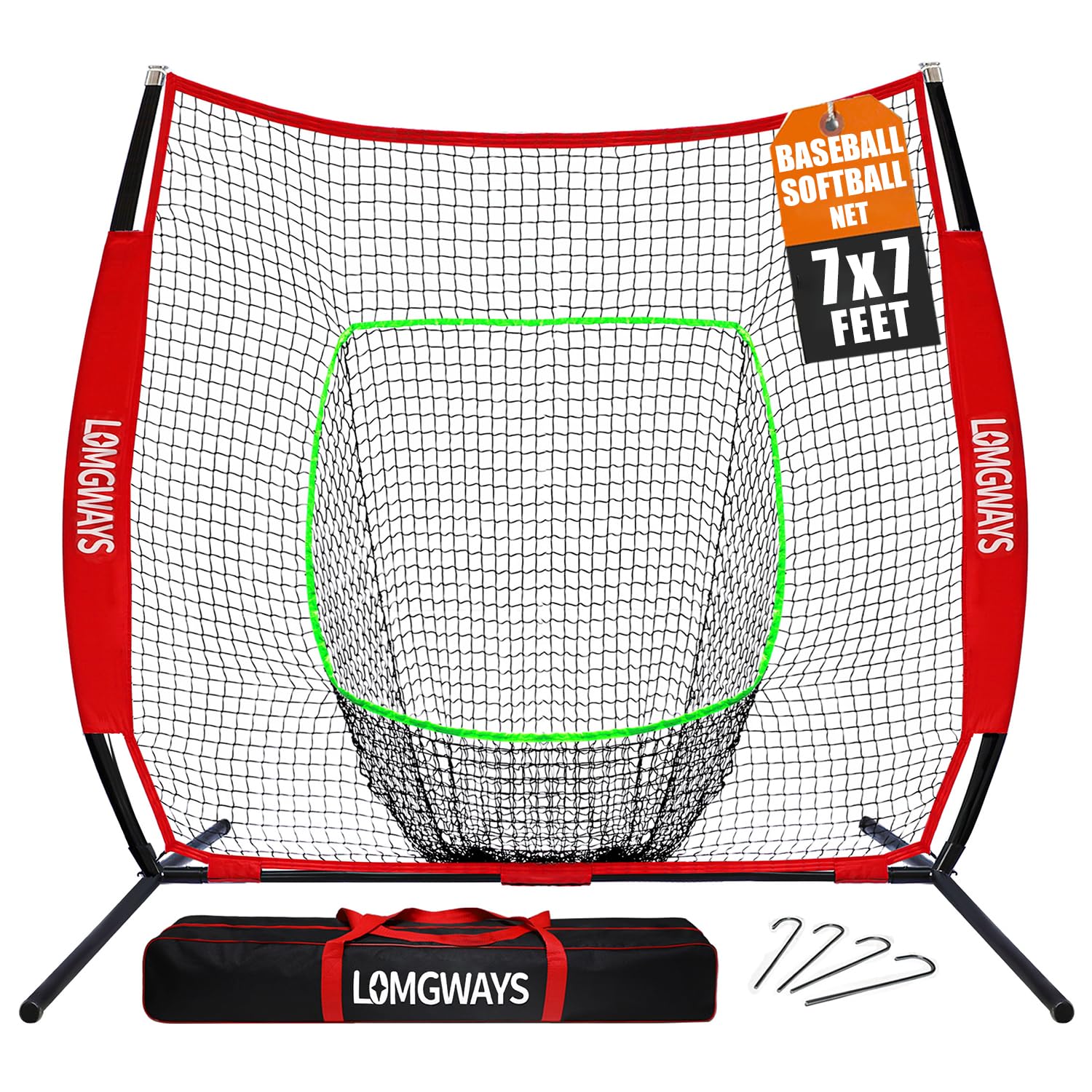 7x7ft/8x8ft Baseball Softball Net with Steel Frame for Batting, Hitting, Pitching, Portable Baseball Batting Net with Carry Bag, Great for All Levels