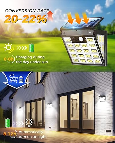 Miniatura 7 de 160 luces LED solares de movimiento para exteriores, luces solares de pared de 3 lados para exteriores, gran angular de 270, 3 modos de iluminación,