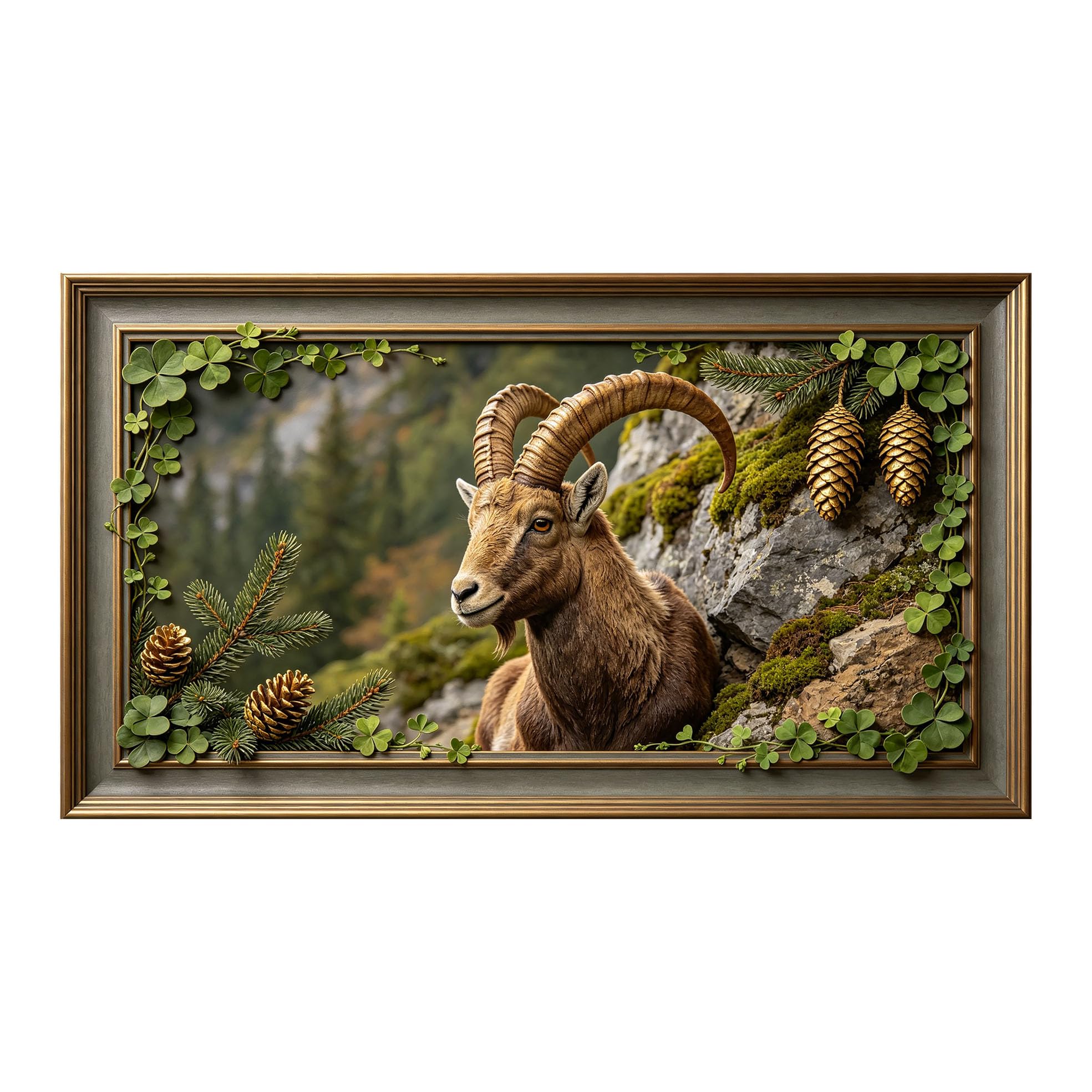 Murasolite 3D 3D Framed Wall Art 50cm×90cm Mountain Goat Wildlife Forest Landscape Oil Painting SelfAdhesive Fabric Mural Wall Decor, Peel and Stick No Damage to Wall for Bedroom Living Room