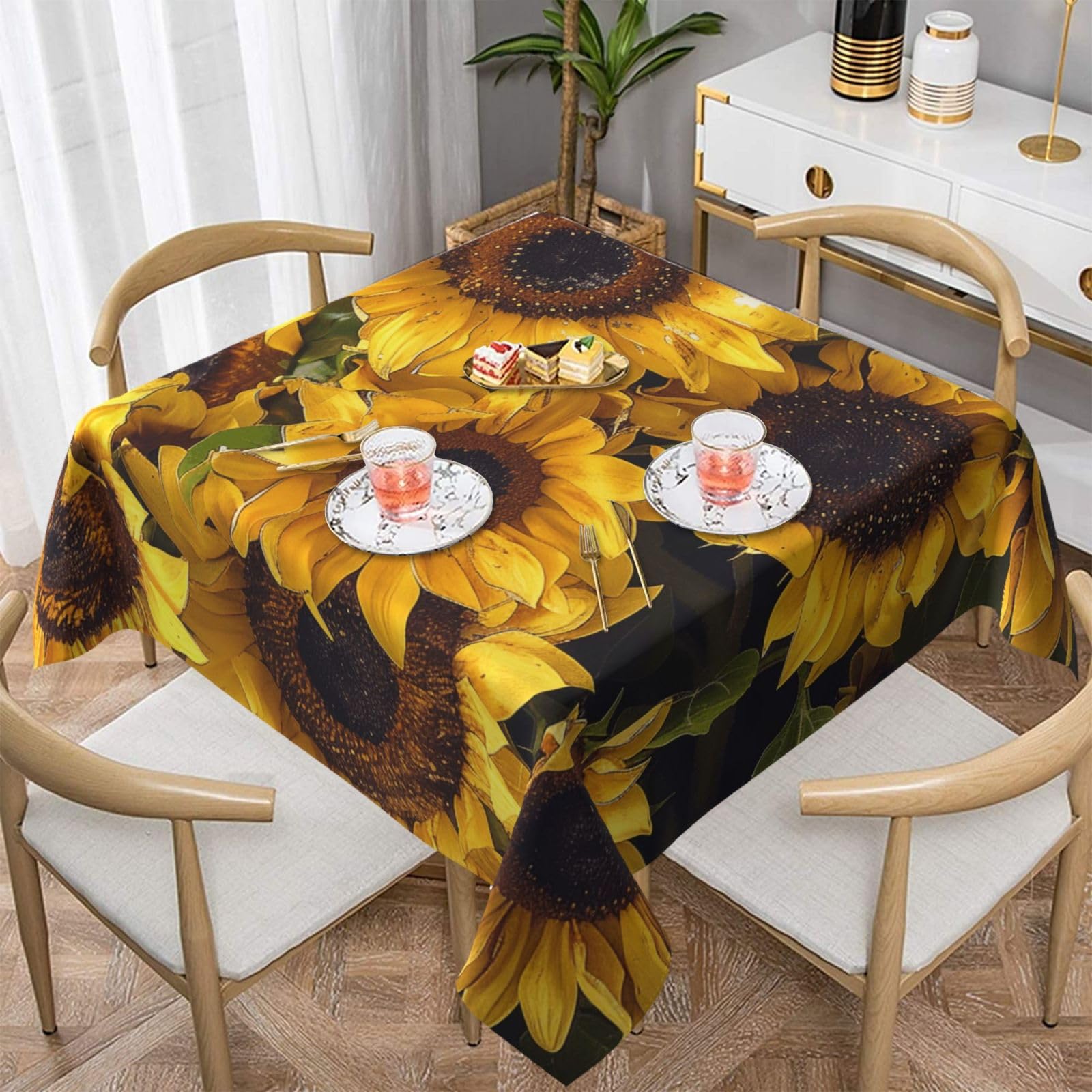 WPKJU Sunflower Printed Square Tablecloth 54x54 inch Water Resistant Table Cover Washable Rectangle Table Cloth for Dining Tables