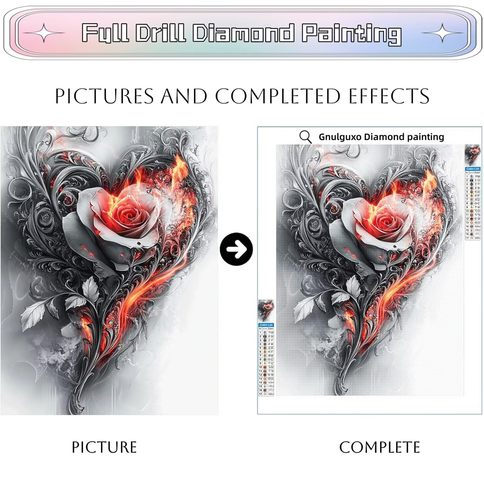 Grau Diamond Painting Rose Diamond Painting 70x100cm, 5D Vollbohrer Diamanten Kinder Anfänger Bastelset DIY Set Erwachsene Kreativ Set für Erwachsene für Zimmer Wand Deko Geschenke für Frauen,Model867