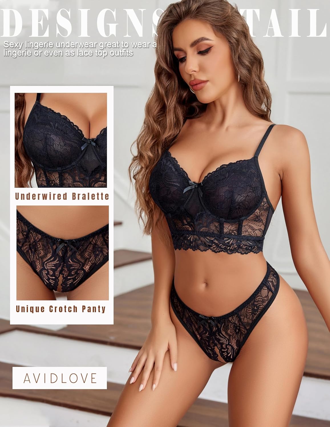 Avidlove Lingerie Set for Women Lace Bra and Panty Sets 2 Piece Underwired Matching Underwear Outfits S-XXL - Image 2