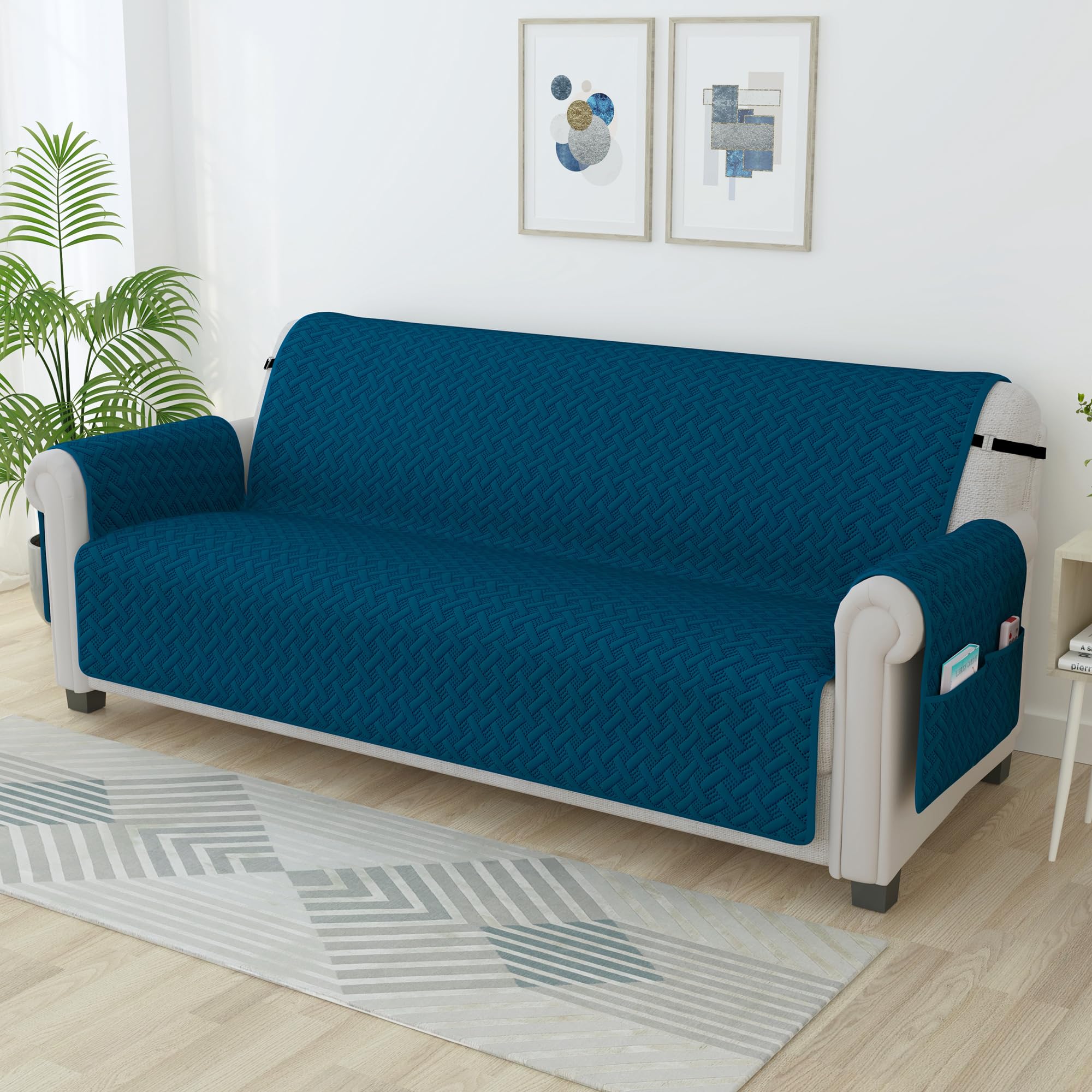 Story@Home Quilted Sofa Cover 3 Seater Fully Covered Microfiber Sofa Cover 3 Seater 170 x 175 cm Navy Blue, Solid 3 Seater Sofa Cover for Living Room | Create Your own Customized Set-image-35