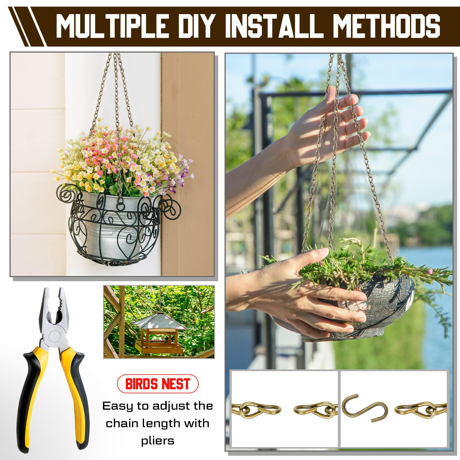 Yaocom 50ft Antique Bronze Hanging Jack Chain with 10 Pcs S Hooks, 2mm — Amazon image 4