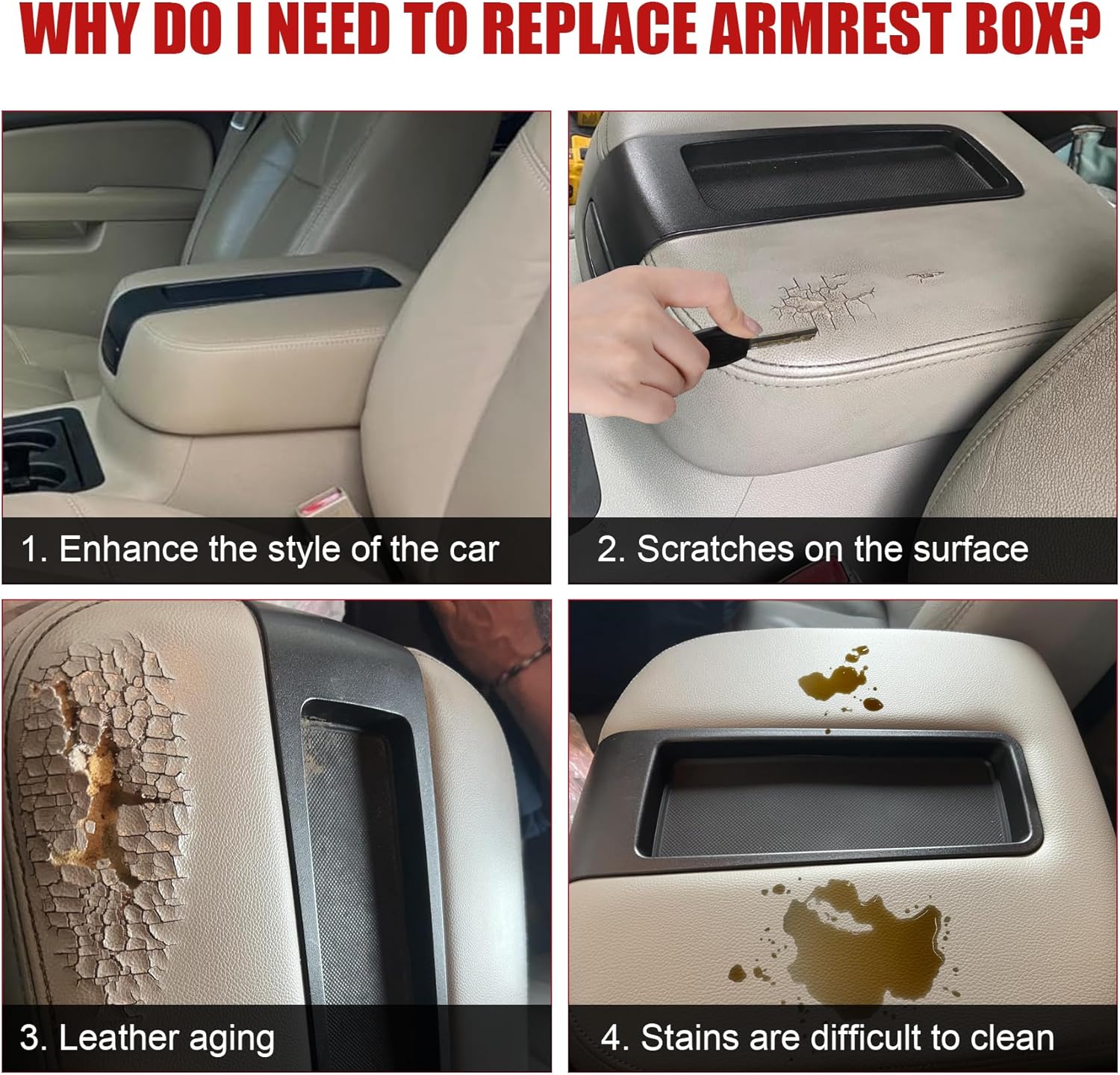 Center Console Armrest Lid Box Cover Compatible with 2007-2014 Chevy Silverado Avalanche Tahoe Suburban 1500 2500 GMC Sierra Yukon XL Replaces 19328711 Beige