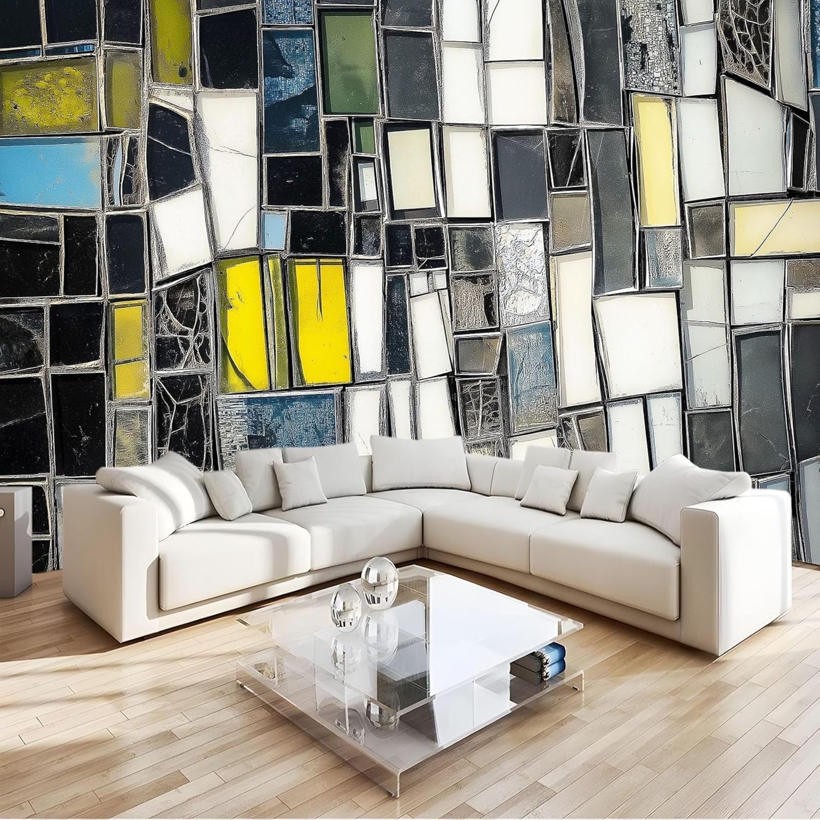 hgjdjhnf Non-woven Wallpaper Abstract Mosaic Pattern Wall Mural Living Room Bedroom Multicolor 430cm x 300cm