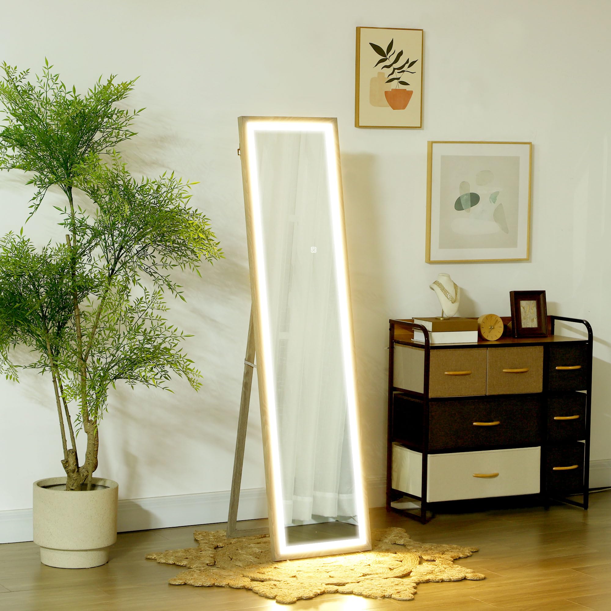 HOMCOM Ganzkörperspiegel 40 x 160 cm Standspiegel mit LED-Lichte, 3 Lichtfarben, Wandspiegel mit Touch-Steuerung, Bodenspiegel für Schlafzimmer, Wohnzimmer, Grau