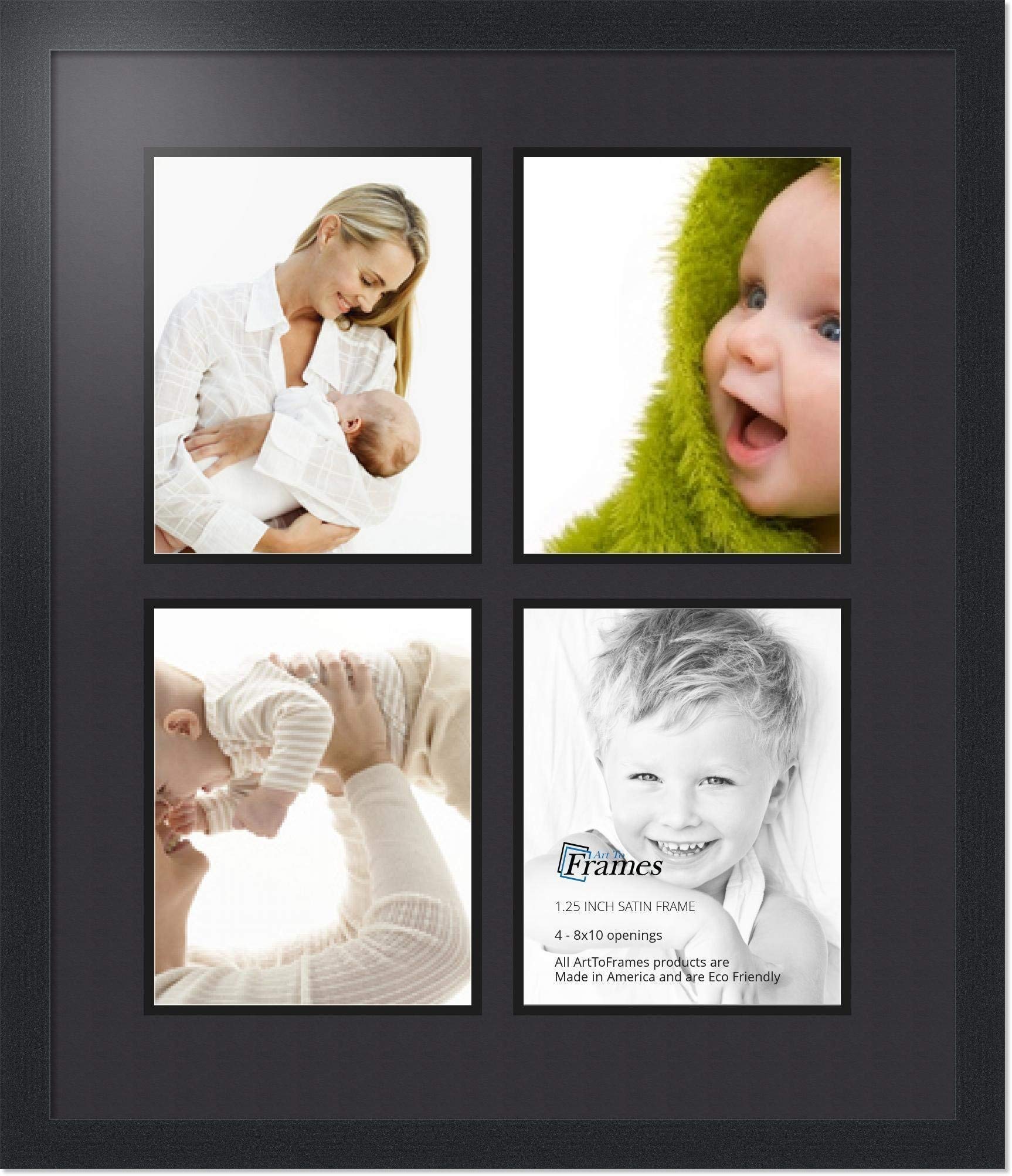 ArtToFrames Collage Photo Frame Double Mat with 4-8x10 inch Openings with Black Frame and Black Top Mat