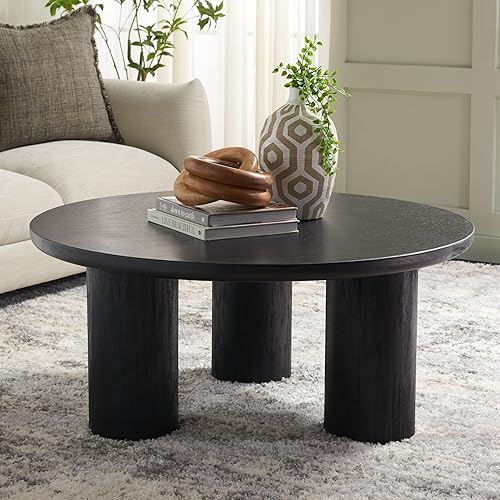 Miniatura 2 de SAFAVIEH Home Collection Mork - Mesa de centro redonda negra de 3 patas Negro,Bordeaux,Natural,Marrón,Blanqueado,https://www.amazon.com/dp/undefined