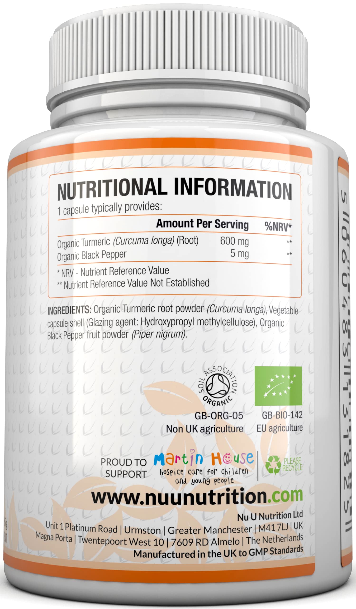 Turmeric Curcumin Organic High Strength 600mg, 365 Capsules With Organic Black Pepper | Suitable for Vegetarians & Vegans | SOIL ASSOCIATION Certified, Made in the UK by Nu U Nutrition