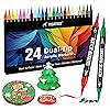 Pagather 24 Colors Acrylic Paint Markers, Dual Tip with Fine Tip and Brush Tip Pens for Stone, Wood, Calligraphy, Canvas, Ceramic, Metal, Glass, Rock Painting, DIY Crafts