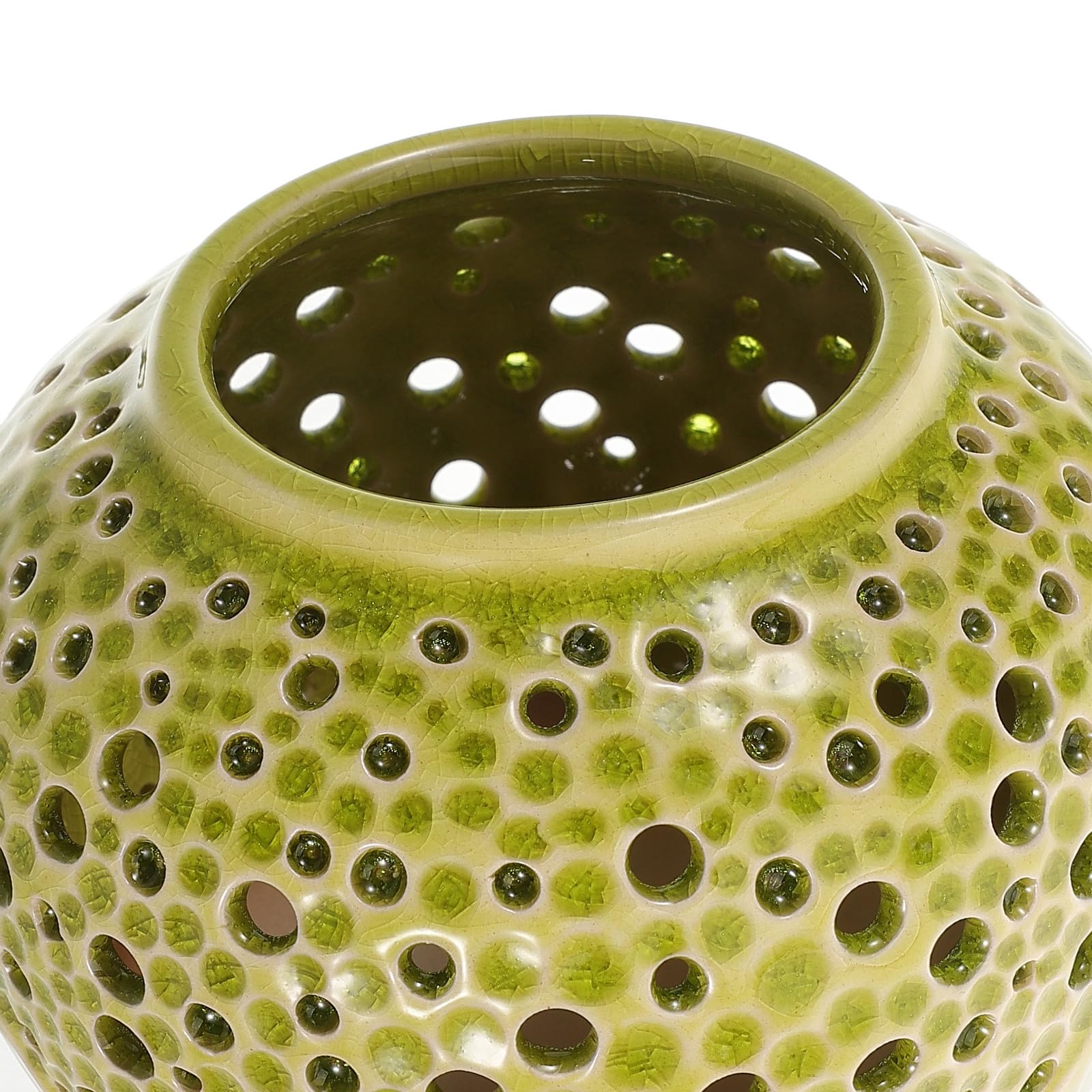 Vaso Decorativo in Ceramica Stile Giara con Coperchio Verde Chiaro
