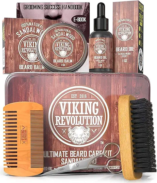 Kit de Barba Viking Revolution - Cepillo, Peine, Aceite, Bálsamo y Tijeras