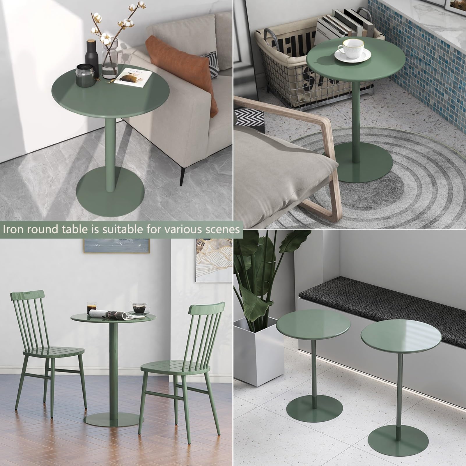 Wysoki stolik barowy Stolik kawowy Okrągły stolik koktajlowy Bistro z metalową podstawą, mały stolik boczny do sofy, stolik końcowy na balkon w salonie, zielony (Size : 40x40x50cm)